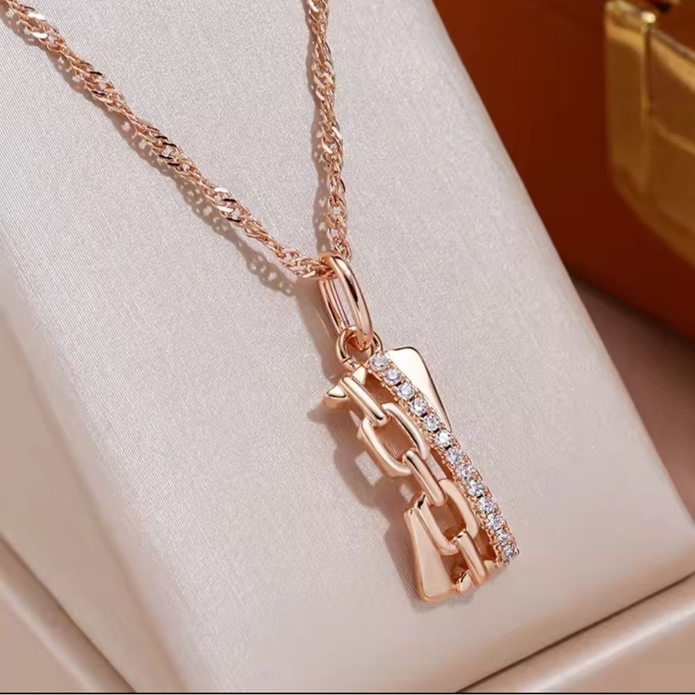 Rose Gold Chain Necklace with Crystal Natural Zircon like diamond Accents